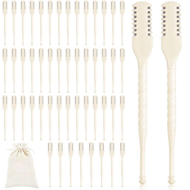 Lothee 50 Pcs Manual Nose Hair Trimmer, Nasal Hair Cutter Bulk for Women, Portable 360 Rotating Nose Hairs Remover Tools for Home, Travel and Beauty Salon, Velvet Storage Bag (White)