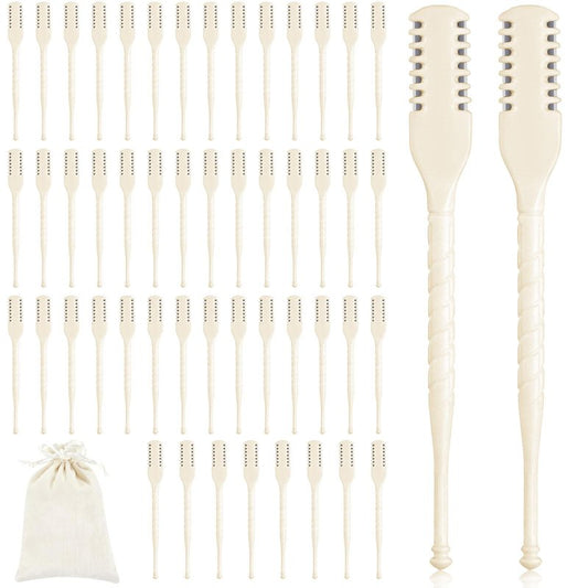 Lothee 50 Pcs Manual Nose Hair Trimmer, Nasal Hair Cutter Bulk for Women, Portable 360 Rotating Nose Hairs Remover Tools for Home, Travel and Beauty Salon, Velvet Storage Bag (White)