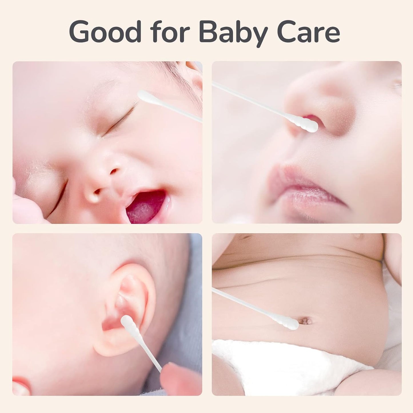 Baby Cotton Swabs - 210 Count Biodegradable Organic Cotton Buds | Safe Tips for Ear & Nose Hygiene
