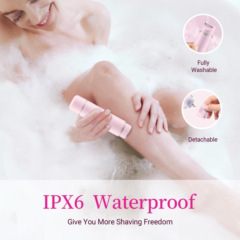 2-in-1 Bikini Trimmer for Women - Painless Electric Razors,Cordless Body Shaver for Trip,Replaceable Lady Facial Razor, IPX7 Waterproof&Easy Cleaning,USB Charge Dock Pink