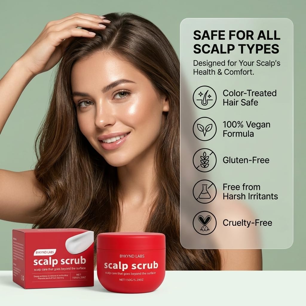 Official BYKYND LABS Avocado Oil Scalp Scrub, Rich in Grapefruit Extract, Grapeseed Extract, and Pumice, Natural Scrub & Dry Scalp, Gluten Free, Vegan