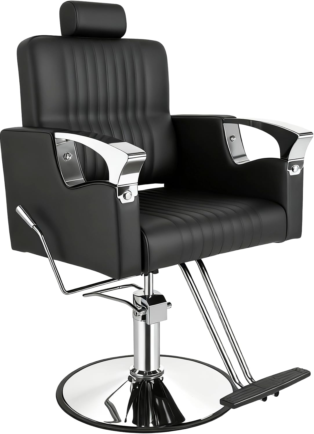 Professional Barber Salon Chair - Heavy Duty Hydraulic Design, 135° Recline, 360° Swivel | Black and Gold PU Leather