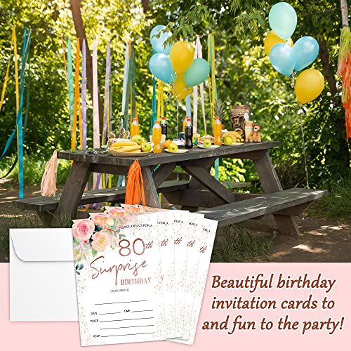 80th Birthday Party Invitations - Floral Pink Theme, Set of 20