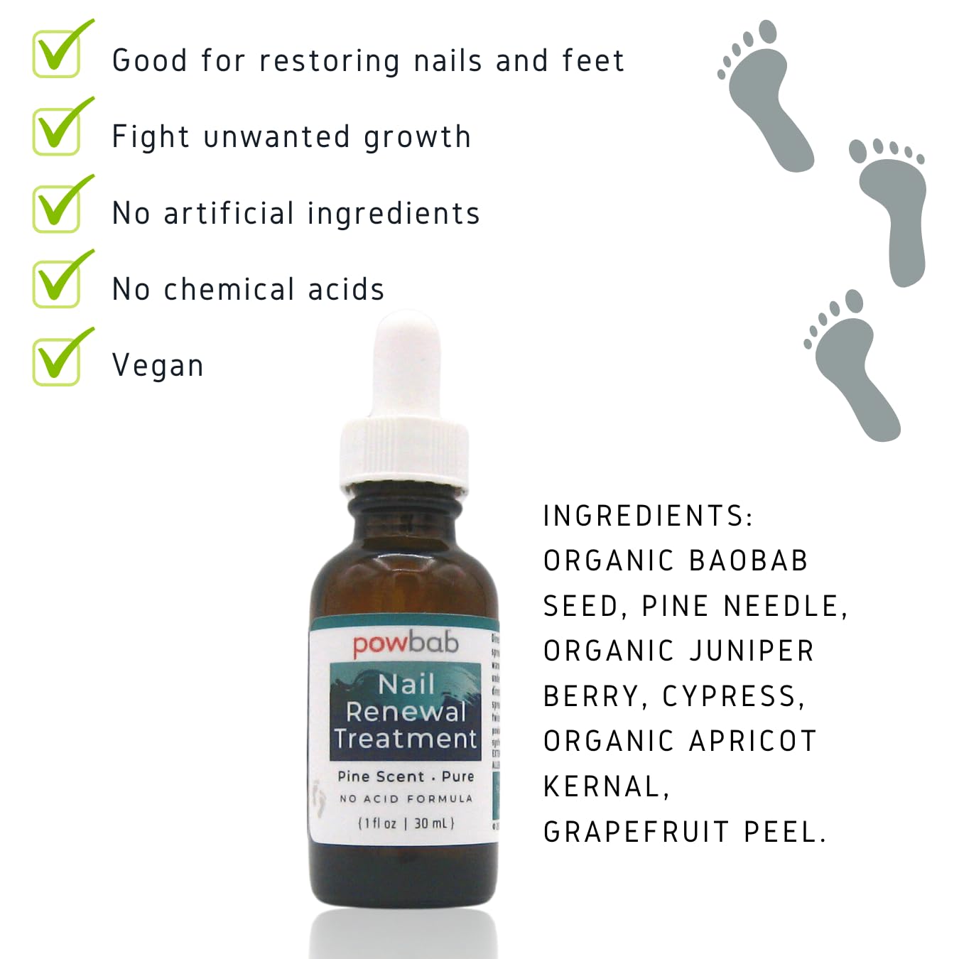 powbab Nail Renewal Treatment for Toenail. Pine Needle Scent, No Acid Formula. 100% Natural Solution Toenail Treatment Extra Strength for Foot and Nail. Natural Toe Nail Treatment - 1 oz
