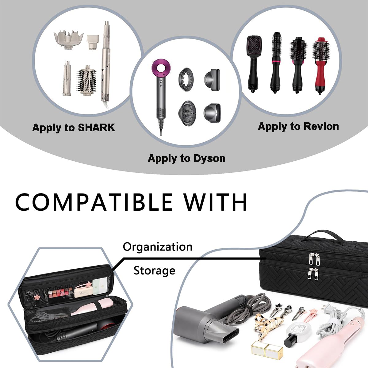 ARLMEGOR Double-Layer Carrying Case Apply to Revlon One-Step Hair Dryer, Travel Bag for Hair Volumizer/Styler,Water Resistant Storage Organizer Box,Compatible with FlexStyle Attachment (Bag Only)