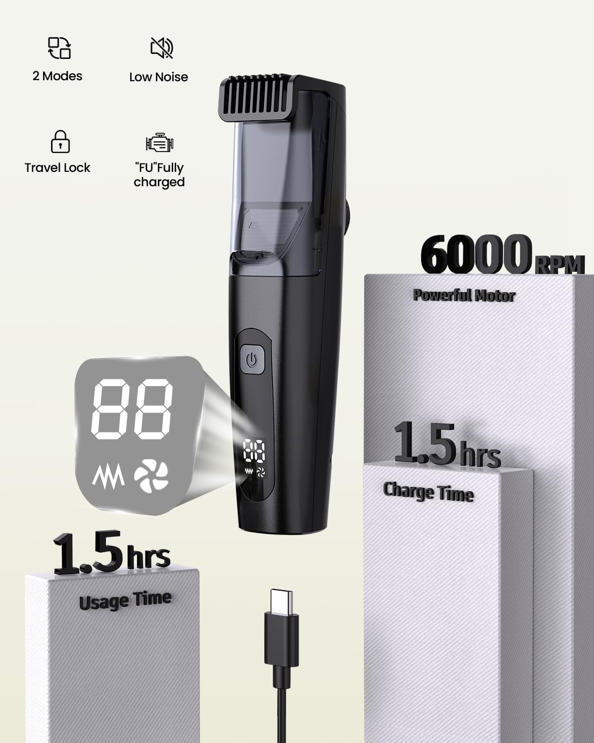 Beard Trimmer for Men - Adjustable Length Stainless Steel Blade | Waterproof Wet/Dry with LCD Display