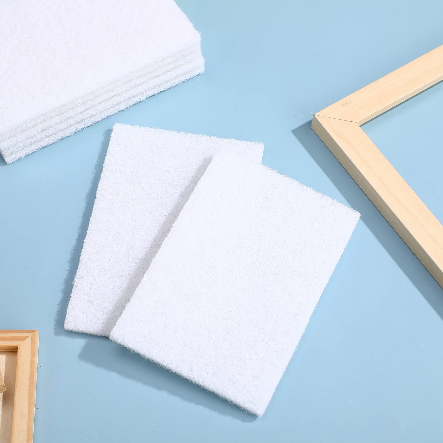 Hoolerry 40 Pcs White Scrub Pads Light Duty Scouring Non Woven Pad Non Scratch Abrasive Hand Multipurpose Scouring Sponge Multi Surface Scrubber Pads for Cleaning Polishing Home(6 x 9 Inch,White)
