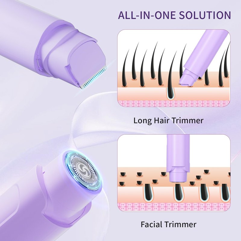 Bikini Trimmer for Women - 2 in 1 Women Electric Razor, Rechargeable Body Hair Trimmer and Facial Hair Remover, IPX7 Waterproof Wet & Dry Use Womens Electric Shaver for Bikini Underarm Leg Arm Body