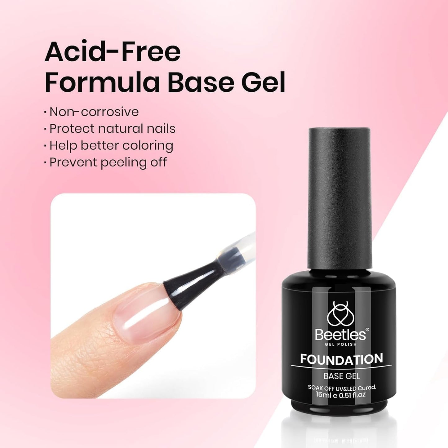Beetles Gel Polish Set - 3 Pcs No Wipe Top & Base Coat | Long-Lasting Milky Pink 15ml Jelly Gel for Women