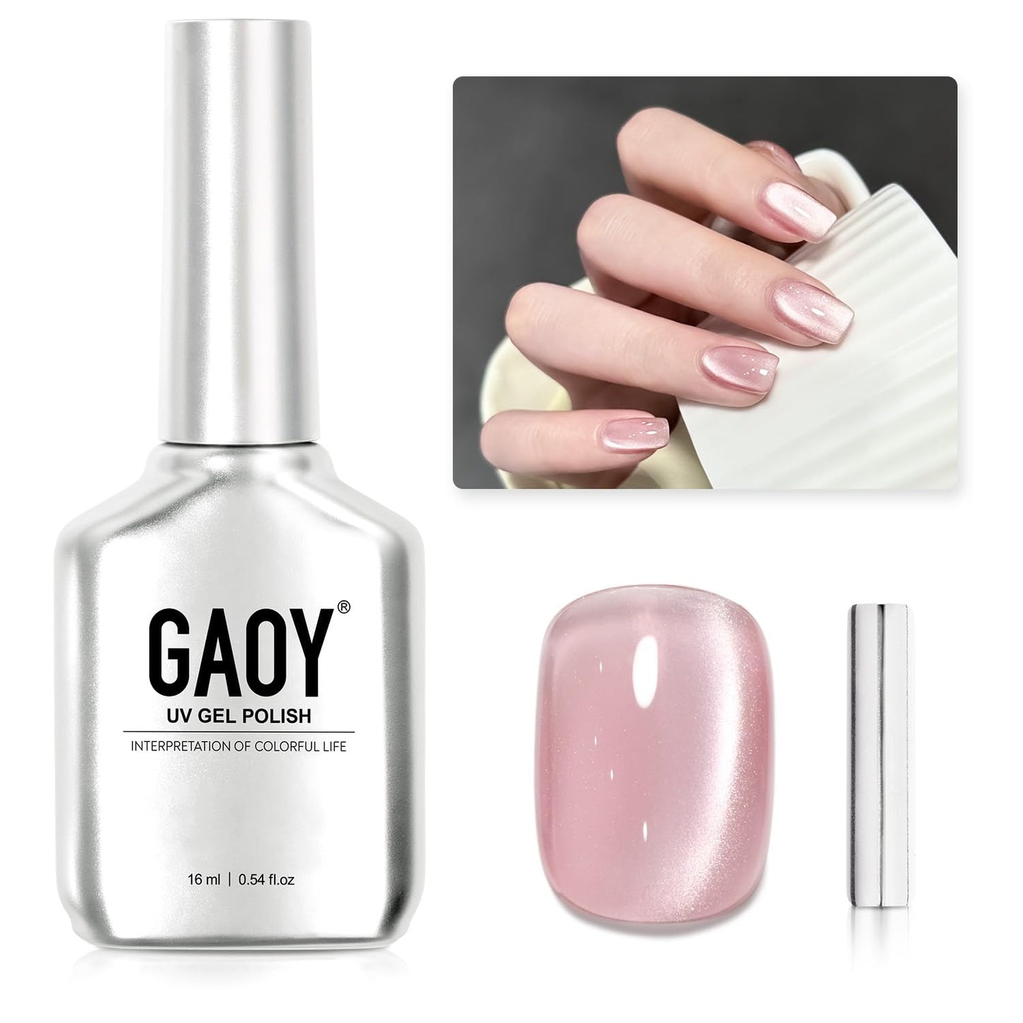 Glassy Cat Eye Gel Nail Polish - 16ml Holographic UV Gel with Magnet | Silvery Moonlight Reflective Finish