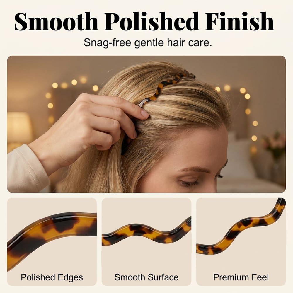 SundownAura 2026 New Zig Zag Headbands for Women, Black and Tortoise Shell Headbands Decorative Trendy Styles Comfortable Non Slip Comb Headband with Teeth (Deep+Light Tortoiseshell)
