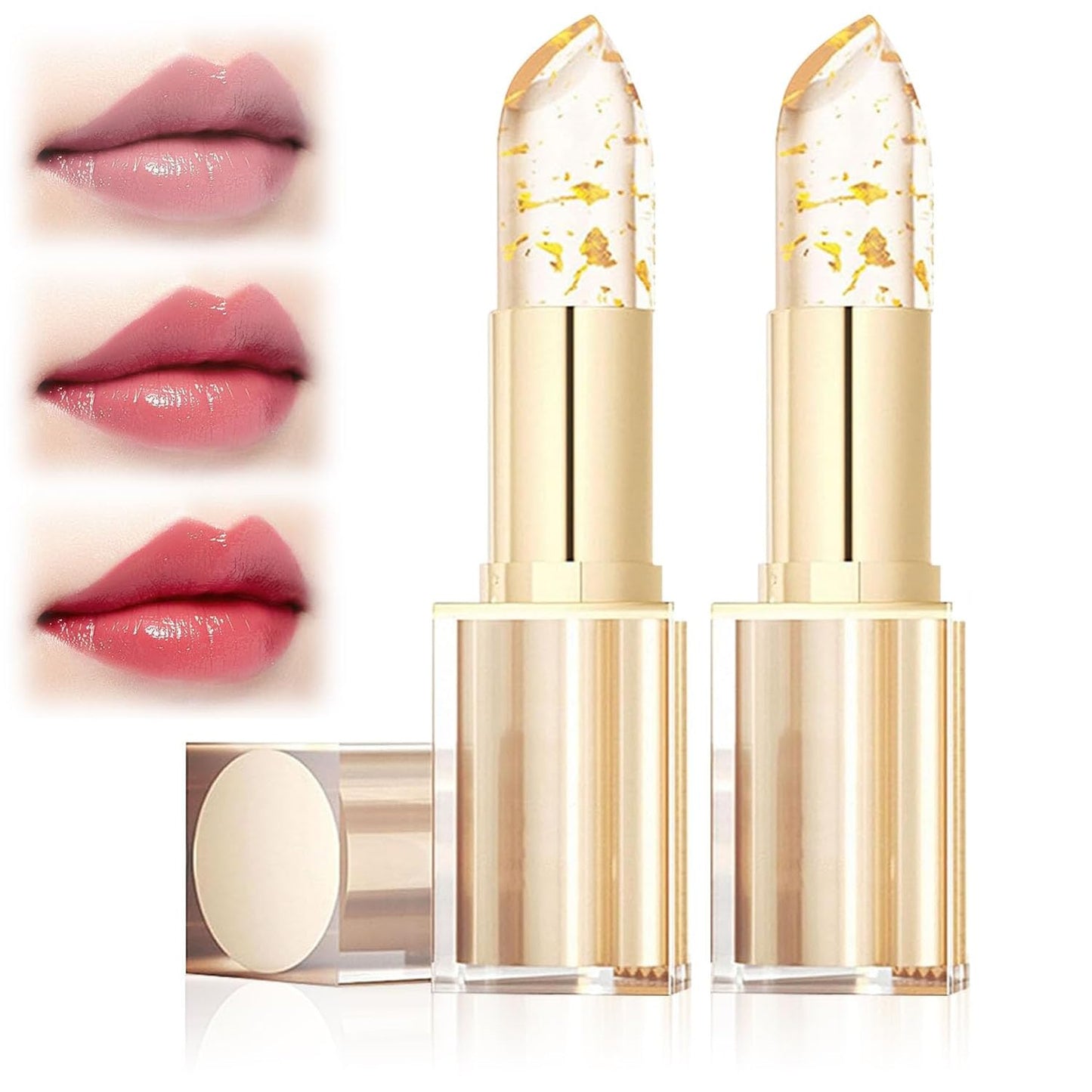Color Changing Lipstick - 2PCS Transferproof Moisturizing Gloss | Clear Gold Crystal Shades