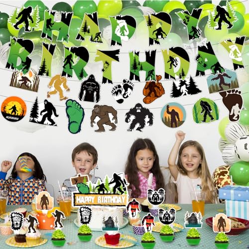 Bigfoot Birthday Party Supplies Set - Banner, Balloons & Cake Toppers