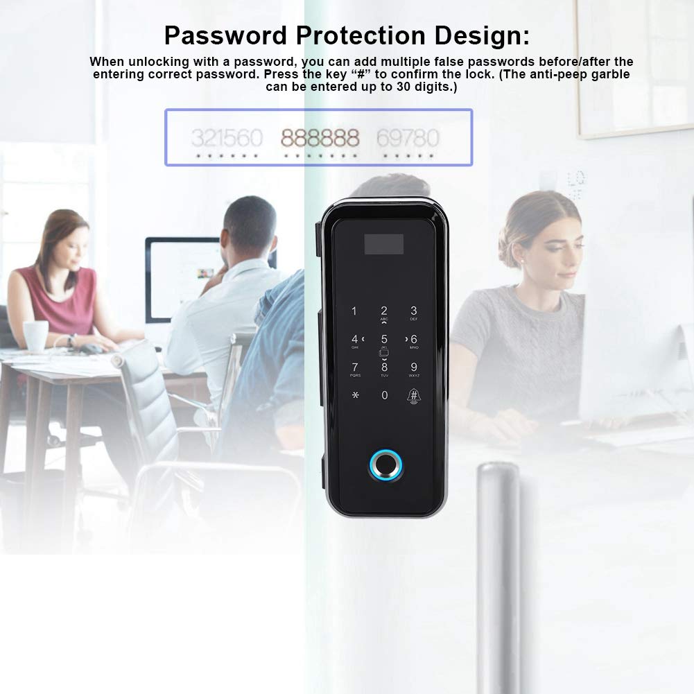 Keyless Entry Door Lock with Keypad, Fingerprint Smart Lock, Electronic Smart Glass Door Lock Password Door Access Control System Fingerprint/Password/Swipe/Remote Unlock for Home Office