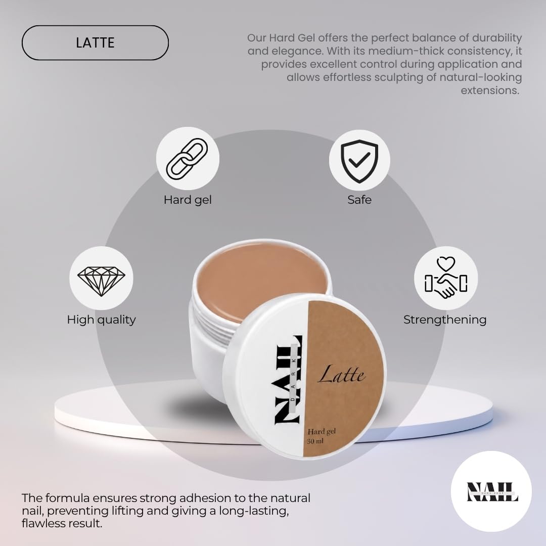 Nail Dark Latte Hard Gel for Nails, HEMA & TPO Free Builder Gel for Extensions, Overlay & Nail Strengthening, Self-Leveling UV LED Nail Gel, Long-Lasting Gloss Finish, 30ml