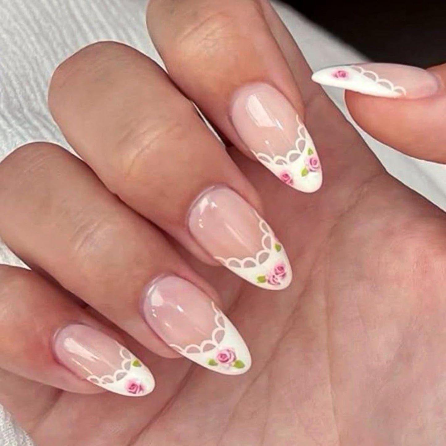 Colorful Summer Press-On Nails - Medium Almond Blue Ocean & Fish Designs | 30PCS Glossy Beach Nails for Women