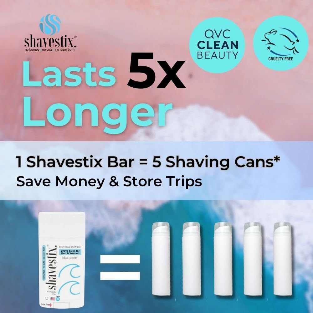 Travel Shaving Cream Stick 2.75 Oz | Blue Water Scented Coconut Based Razors, Shavers Friendly Hair Removal Cream Bar | Shavestix Shave Stick Sub Foam, Gel, Soap, Shaving Cream Women, Men