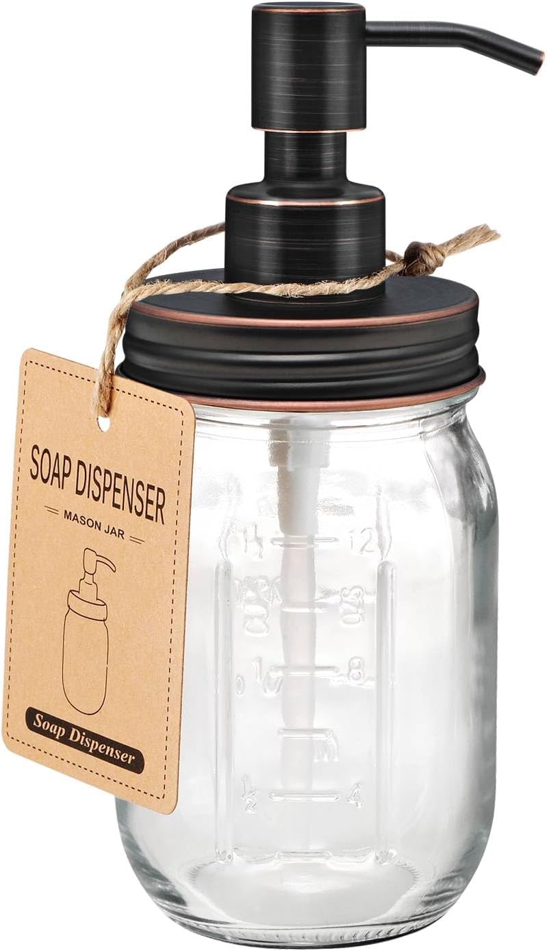 Mason Jar Liquid Soap Dispenser - 16oz Refillable Glass Pump | Black 2 Pack for Kitchen & Bathroom Decor