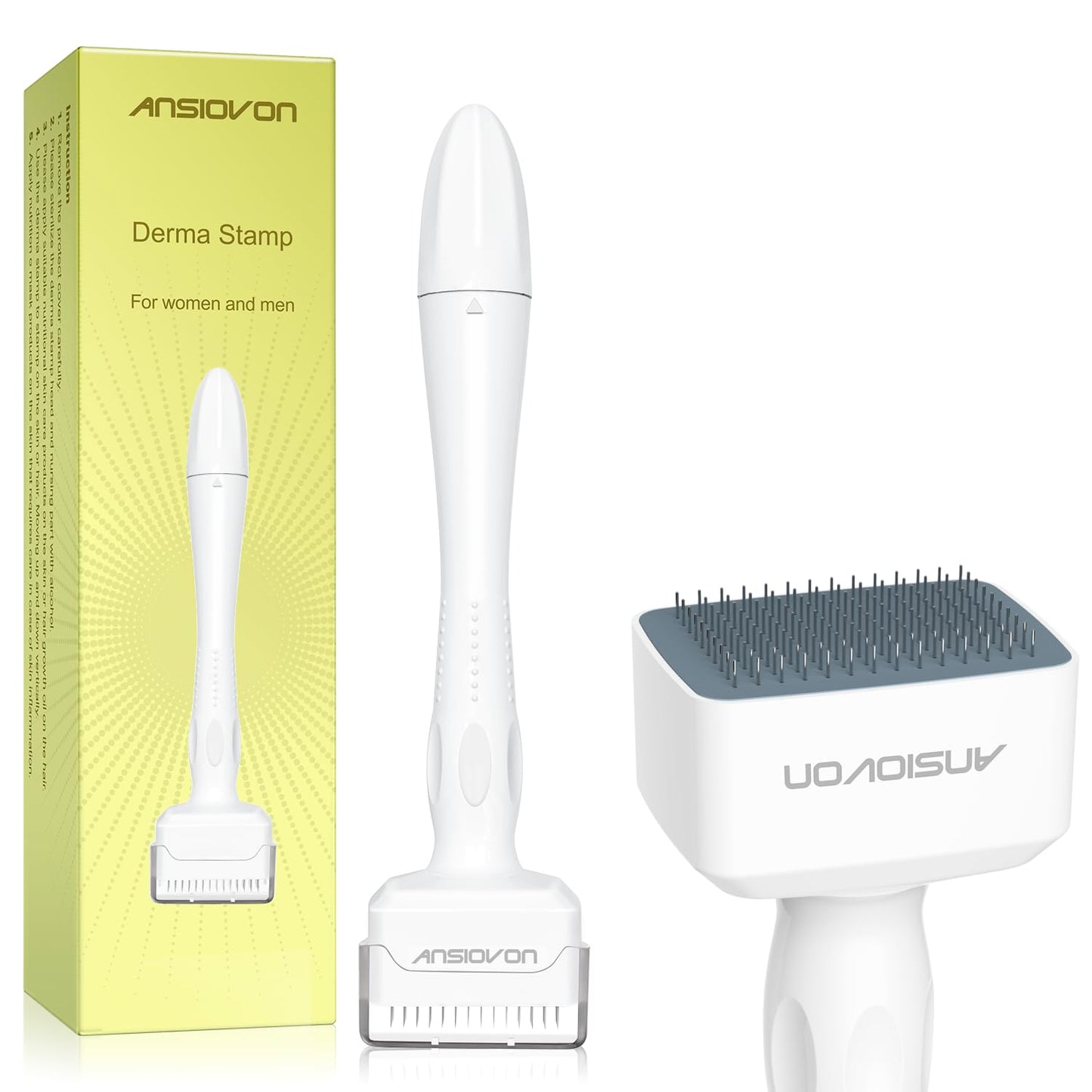 Microneedling Stamp - ANSIOVON Derma Stamp for Hair, Face & Scalp | At-Home Dermastamp for Men & Women