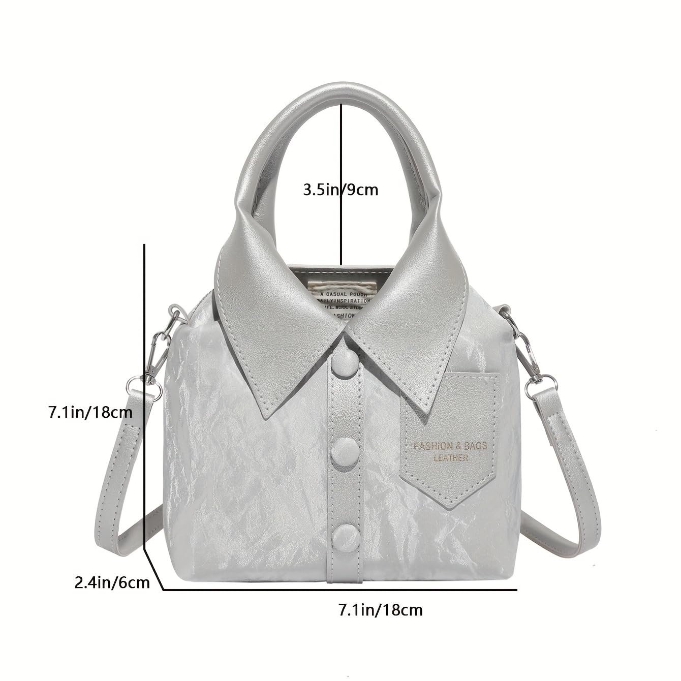 White Shirt-Style Patchwork Mini Square Handbag