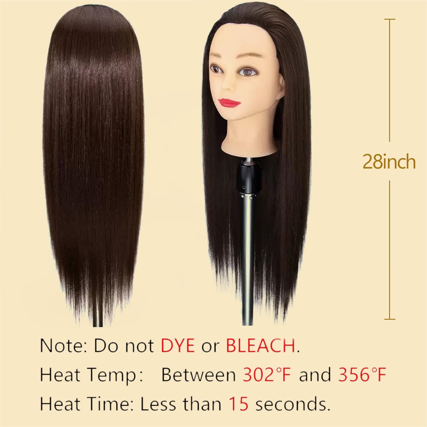 28" Braiding Practice Mannequin Head with 60% Human Hair - Includes 9 Hairdressing Tools & Clamp Stand, Ideal for Hair Styling, Cosmetology Training & Makeup Styling Practice (Dark Brown)
