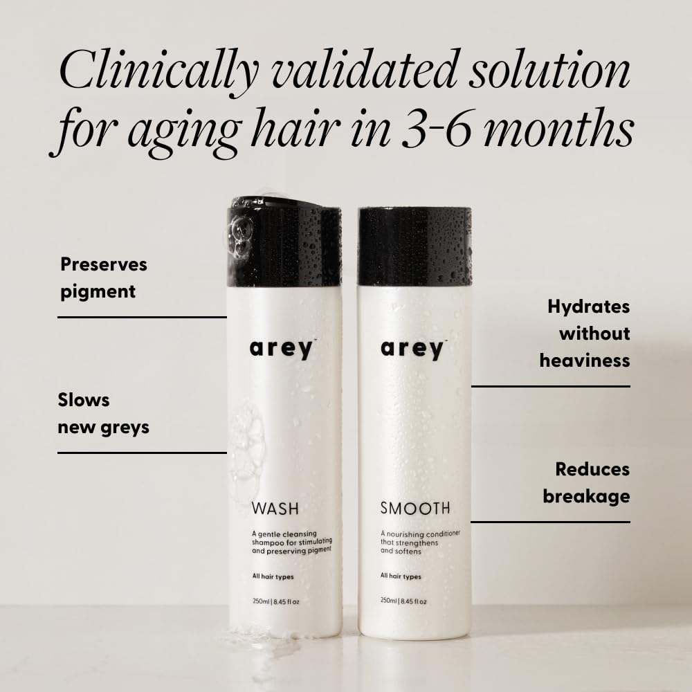 Arey Shower Duo Shampoo & Conditioner Set - Scalp Brush Included | Daily Hair Care for Smoothness & Scalp Health | Vegan