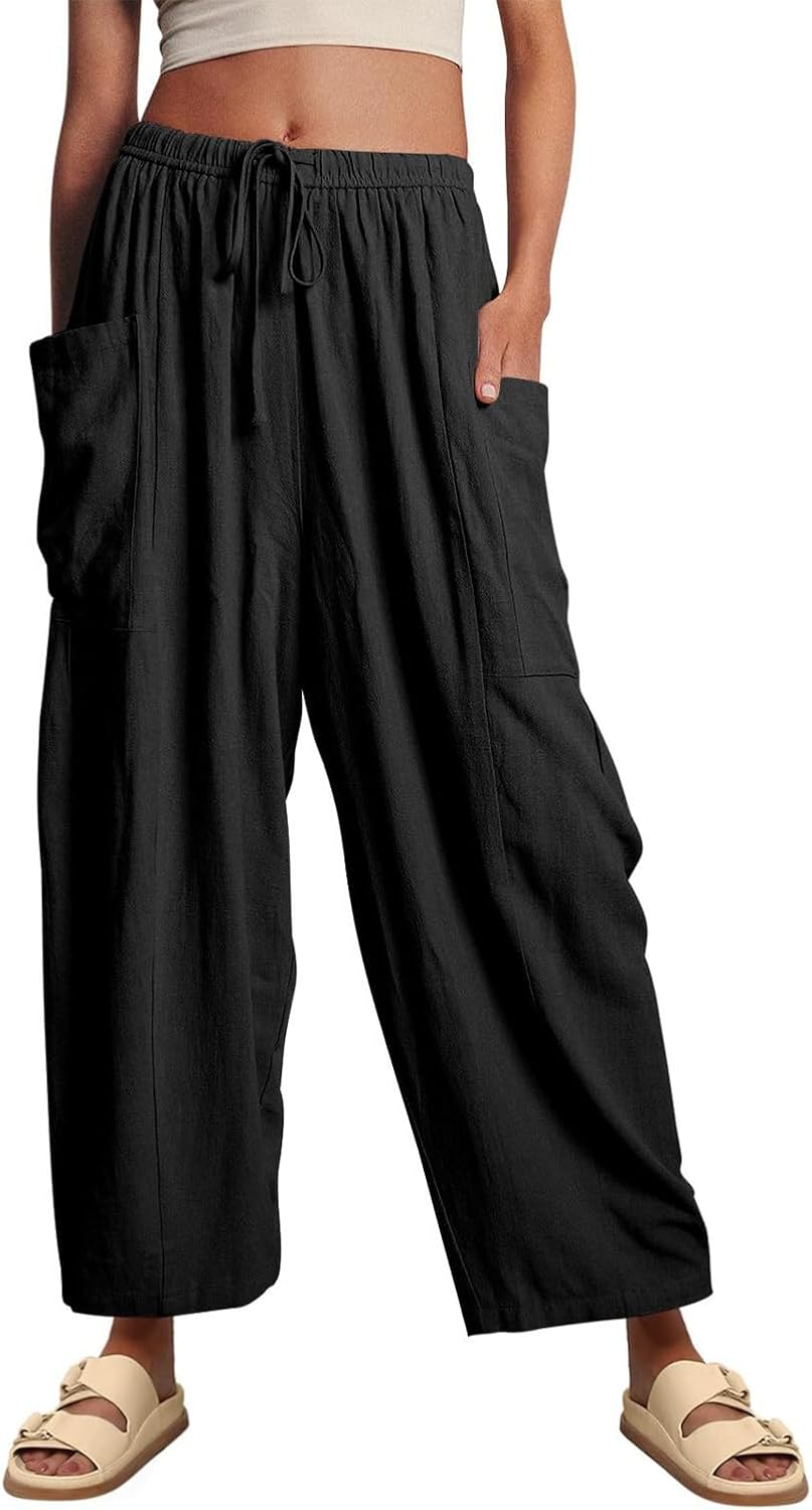 Women’s Summer Beach Vacation Pants - High Waisted Wide Leg Palazzo Trousers | Flowy Casual Design