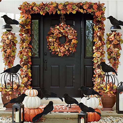 KIMOBER 6PCS Realistic Black Feathered Crows for Halloween Decor