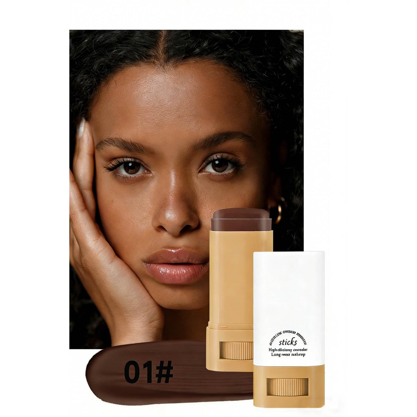 Foundation Stick Full Coverage Concealer, Hydrating Long-Lasting Matte Makeup Stick with Moisturizing Ingredients, Waterproof Multi-use Beauty Stick for Contour & Highlight (01#)