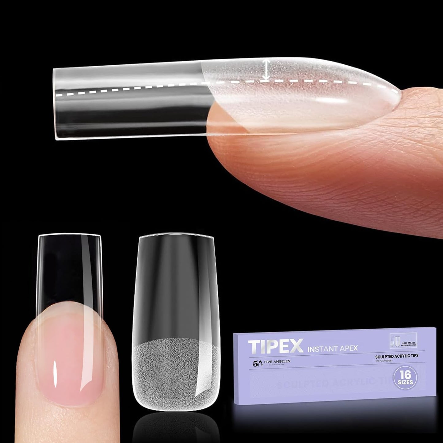 Instant Apex Nail Tips - Square Medium Gel Nail Tips with 15g Nail Glue | 128pcs, 16 Sizes, Thicker Acrylic Press-On Nails