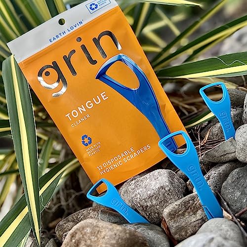 Grin Disposable Tongue Scrapers - 32 Count Pack of 3 for Fresh Breath