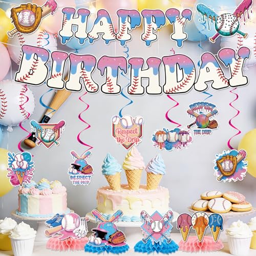 Baseball Ice Cream Drip Birthday Party Decorations Set