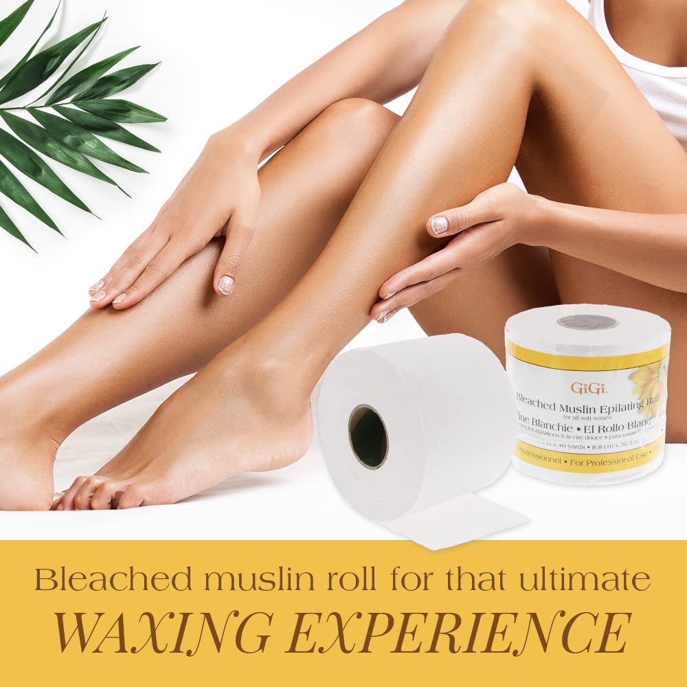 GiGi Bleached Muslin Epilating Roll for Soft Wax – Professional Hair Removal Waxing Strip Roll, 40 Yards