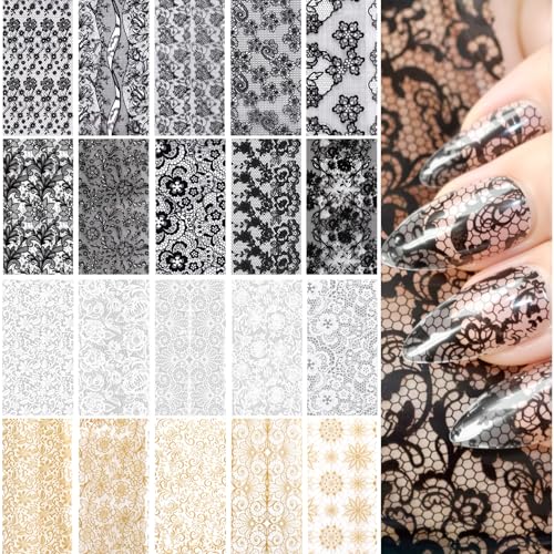 SmallCat Nail Transfer Foil - 20 Sheets Black, White, Gold, 7.87"x1.57"