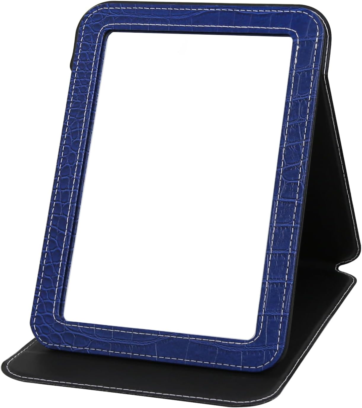 Foldable Desk Mirror - Blue Adjustable Angle Travel Mirror with PU Edge Cover | 6.5×8.9”