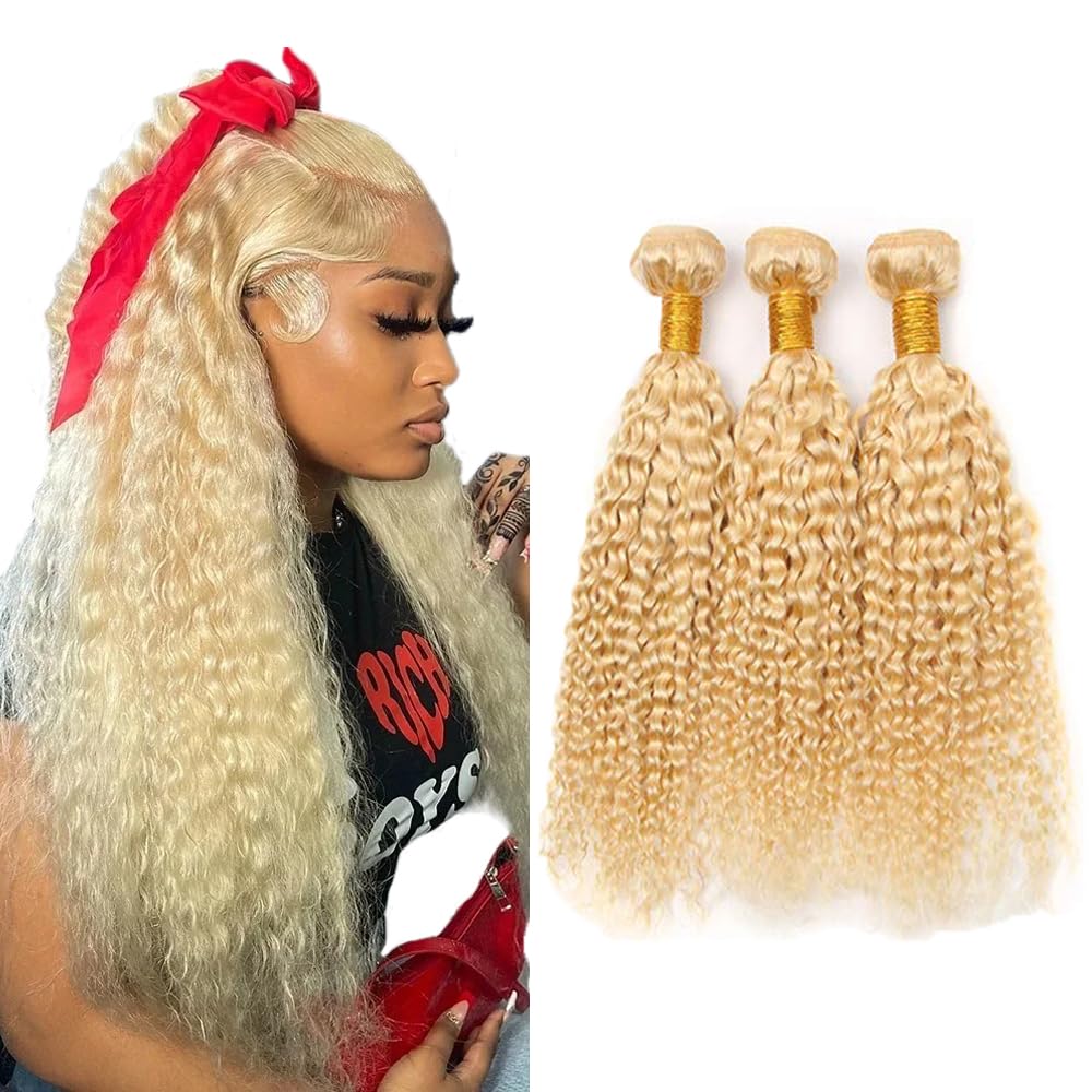 300g 613 Water Wave Bundles Blonde Wet and Wavy Bundle Human Hair 14 16 18 Inch 613 Bundles Human Hair Unprocessed Virgin Soft Hair 3 Bundles
