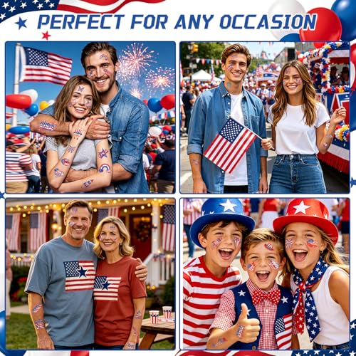 108 Pcs Glitter Patriotic Temporary Tattoos for 4th of July & Kids Adults