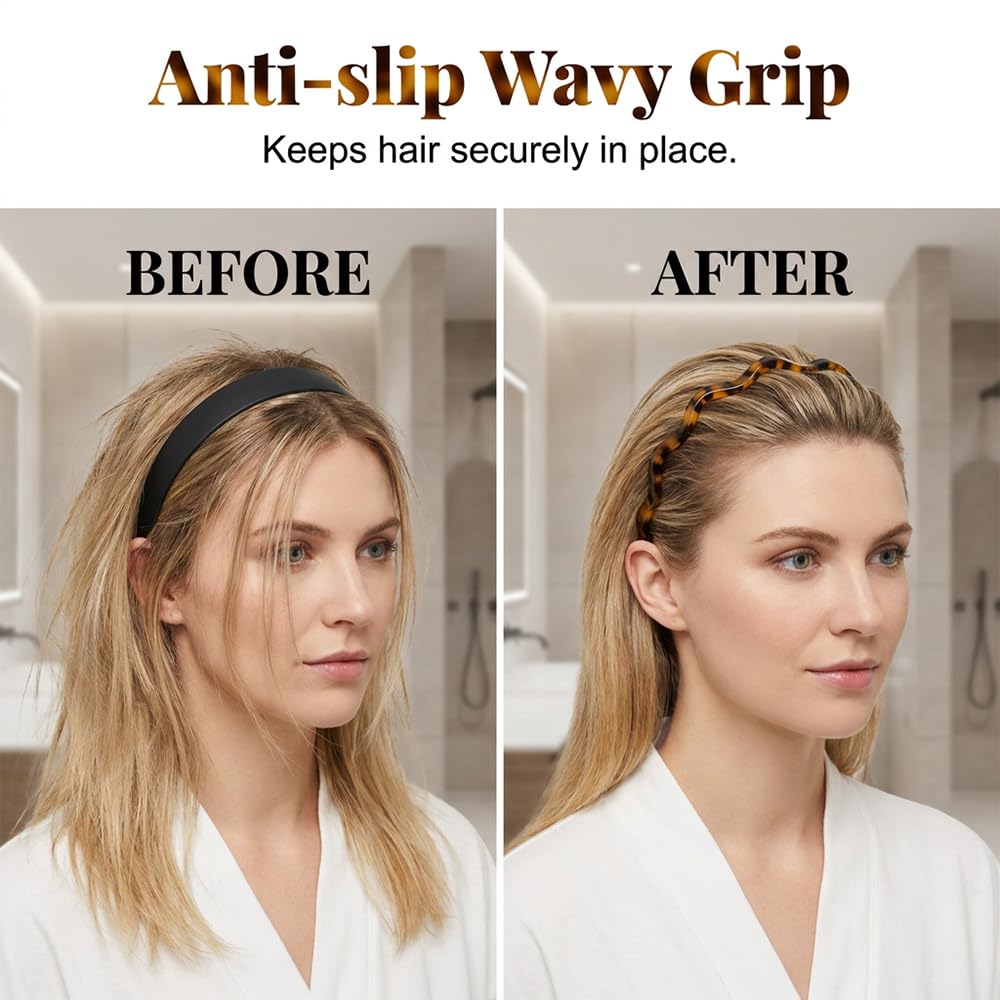 SundownAura 2026 New Zig Zag Headbands for Women, Black and Tortoise Shell Headbands Decorative Trendy Styles Comfortable Non Slip Comb Headband with Teeth (Deep+Light Tortoiseshell)