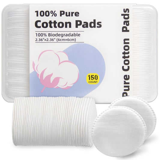Boxed 100% Cotton Rounds for Face (150), Dual-Texture, Soft, Lint-Free Makeup Remover Pads, Hypoallergenic, Highly Absorbent