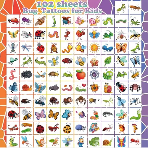 102 PCS Bug Temporary Tattoos for Kids - Waterproof Insect Stickers