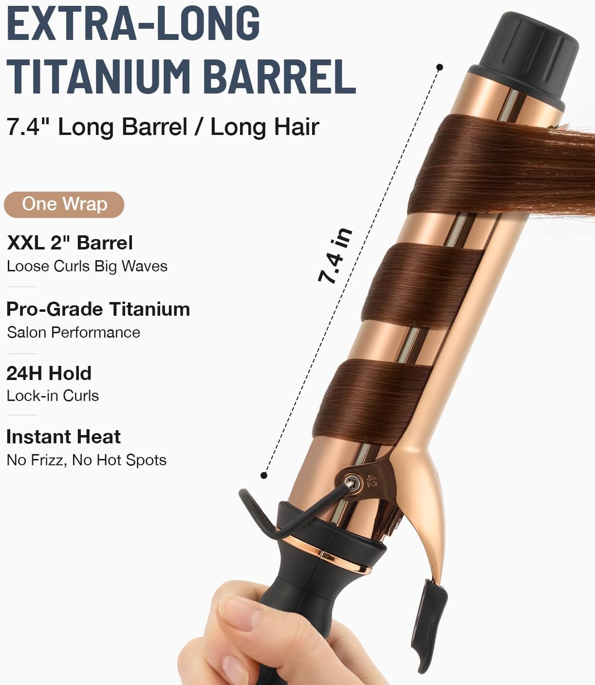 Titanium Curling Iron - 2 Inch Extra-Long Barrel for Long Hair | 12 Heat Settings, Auto-Off, Dual Voltage