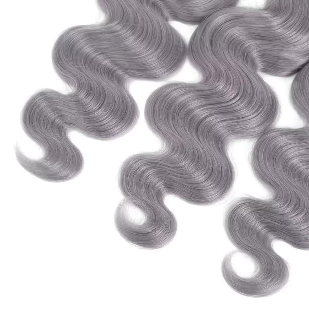 26 28 30 Inch Gray Bundles Body Wave 3 Bundles Human Hair Brazilian Remy Hair 50 Grams/Bundle 10A Grade Unprocessed Virgin Hairs Silver Grey Color Body Wave Bundle Weaves Extensions