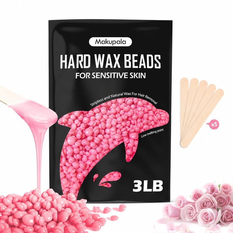 3lb Pink Hard Wax Beads, Rose Scent Creamy Brazilian Wax for Sensitive Skin & Fine Hair, Crack-Resistant Formula, Less Residue Stripless Wax for Face, Bikini & Body, Frequent Home Use & Salon Use
