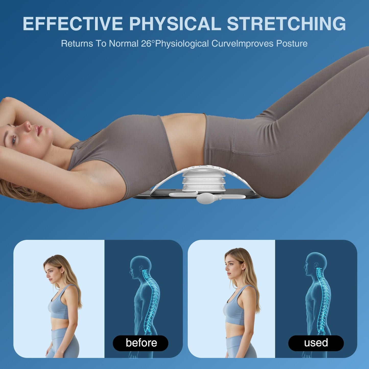 Back Stretcher for Lower Back Pain Relief,Adjustable Inversion Lumbar Traction Device,Lumbar Support Board for Spinal Decompression and Scoliosis,Sciatic Nerve Release Tool,Back Cracker Board