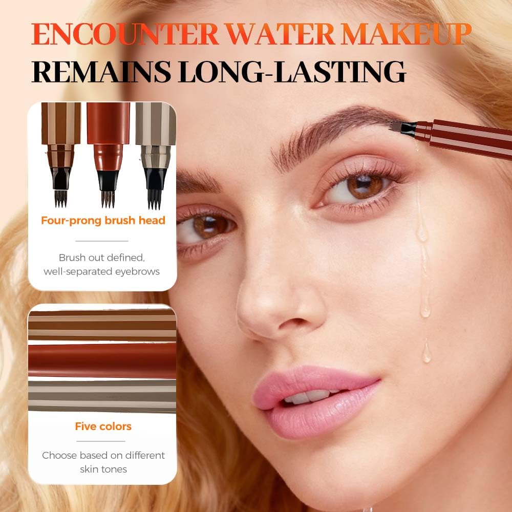 2 Pcs Microblading Eyebrow Pencil, 2026 Upgraded Waterproof Microblading Eyebrow Pen, 3D Fork Tip Brow Pencils for Women with Hair Like Strokes Long Lasting (Gray)