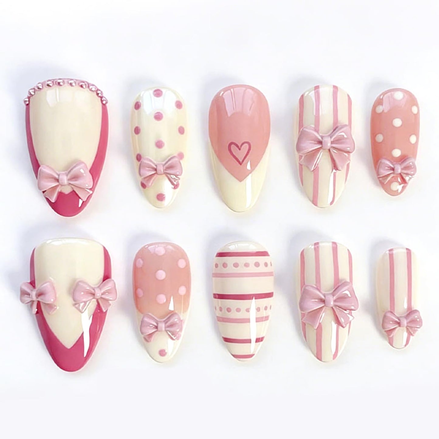 Press-On Nails - 24Pcs Medium Almond Fake Nails with Lotus & Lucky Koi Design | Glossy Full Cover for Spring/Summer DIY Manicure