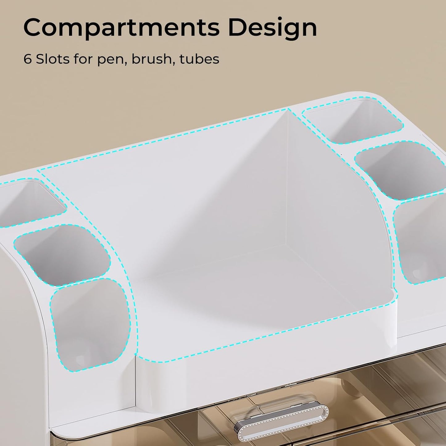 Makeup Organizer for Vanity - 2 Large Drawers & Brush Holders | White Cosmetic Display Case for Skincare & Perfume