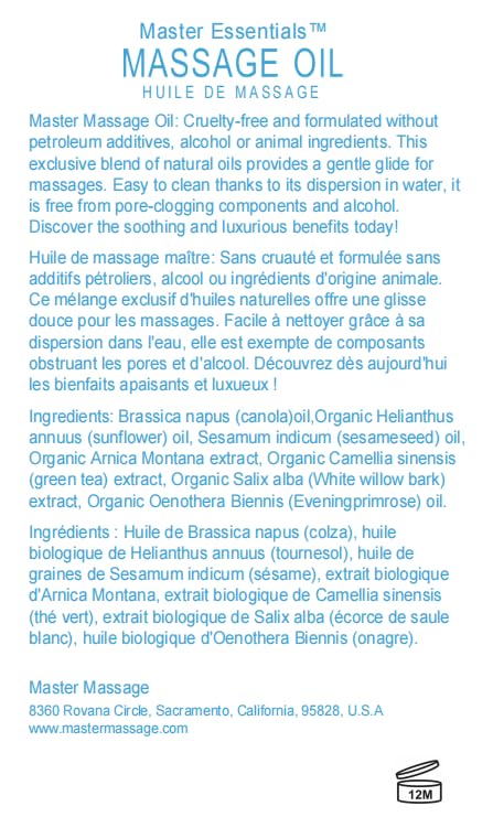 Master Massage Unscented Organic Massage Oil 8 fl oz Pack of 2 Water-Soluble Skin-Nourishing Formula