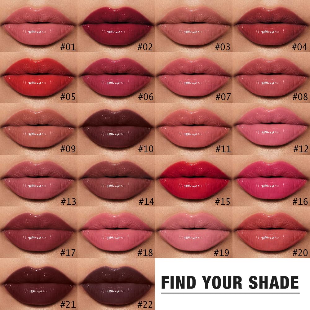 evpct Mauve Red Shiny Longwear No-Budge Liquid Lip Color Lipstick Makeup, Highly Pigmented Color Instant Shine, Waterproof Long Lasting Lipstick for Women, Lip Stain Gloss with Lip Liner Brush, 17#