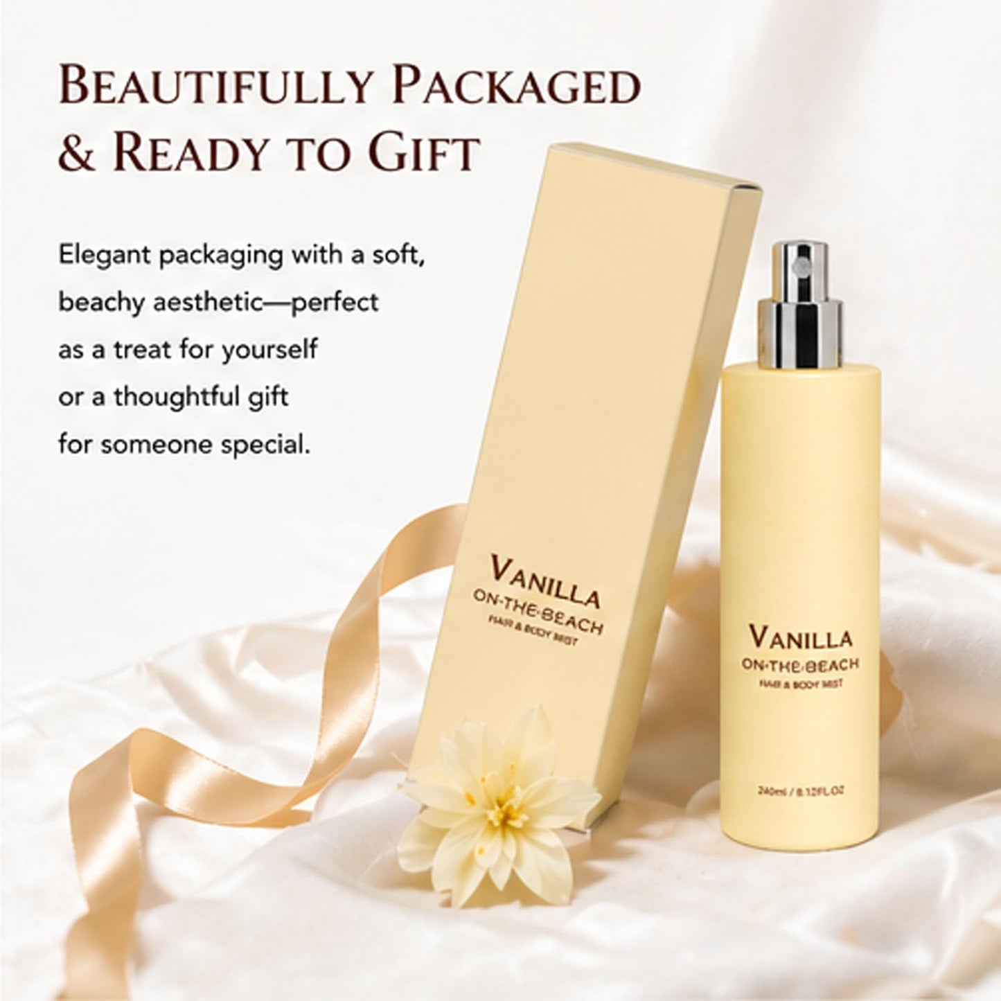 Vanilla on the Beach Hair and Body Mist, Warm Vanilla Coconut Fragrance Spray, Natural Vanillas & Beachscent, Long-Lasting Fresh Fragran (1Pcs)